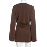 Deep V Neck Long Sleeve Mini Dress GSBW-C26DS342