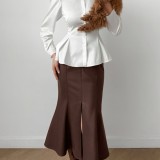 Solid Color Split Mid-skirts GPBY-8546