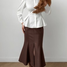 Solid Color Split Mid-skirts GPBY-8546