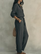 Solid Color Long Sleeve Shirt Two Piece Pants Set GWDS-260714