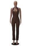 Polka Dots Printed Halterneck Bandage Jumpsuit MZ-26013