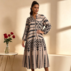 Plus Size Print Long Sleeve Maxi Dress QMZF-1877