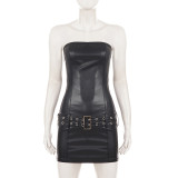 PU Leather Belt Mini Dress GPKJ-MR51383