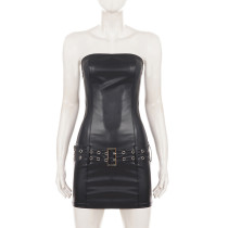 PU Leather Belt Mini Dress GPKJ-MR51383