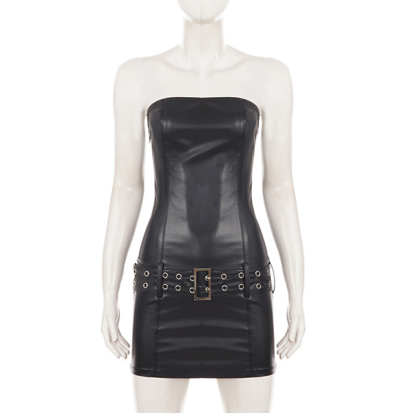 PU Leather Belt Mini Dress GPKJ-MR51383