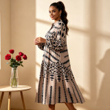 Plus Size Print Long Sleeve Maxi Dress QMZF-1877