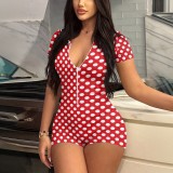 Polka Dots Printed Short Sleeve Romper QXLB-XRB-HWHTY5