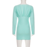 V Neck Ruched Long Sleeve Mini Dress GPKJ-MR51063