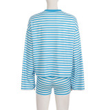 Stripe Printed Long Sleeve Pajamas Short Suit GPKJ-MR51305