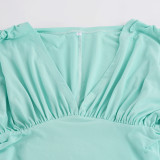 V Neck Ruched Long Sleeve Mini Dress GPKJ-MR51063