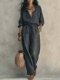 Solid Color Long Sleeve Shirt Two Piece Pants Set GWDS-260714