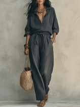 Solid Color Long Sleeve Shirt Two Piece Pants Set GWDS-260714