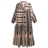 Plus Size Print Long Sleeve Maxi Dress QMZF-1877