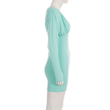 V Neck Ruched Long Sleeve Mini Dress GPKJ-MR51063