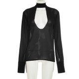 Solid Color Chiffon Long Sleeve Top GSBW-Y26TP286