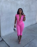 Deep V Neck Short Sleeve Two Piece Pants Set GTYZ-7621