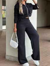 Long Sleeve Zipper Coat Two Piece Pants Set MIL-L403