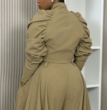 Metallic Zippered Ruffled Bubble Sleeve Coat LSD-3004
