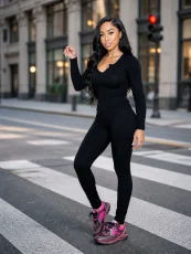 Solid Color Long Sleeve Yoga Two Piece Pants Set CM-60820
