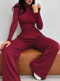 Solid Color Loose Long Sleeve Pants 2 Piece Set MIL-L414