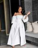 Solid Color Tie Up Wide Leg Two Piece Pants Set OD-8783