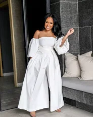 Solid Color Tie Up Wide Leg Two Piece Pants Set OD-8783