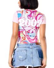 Letter Printed Colorful Contrast Color T Shirt GNJF-Z8