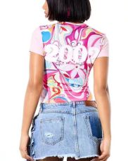 Letter Printed Colorful Contrast Color T Shirt GNJF-Z8