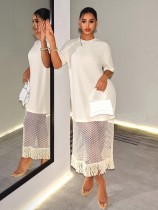 Solid Color Mesh Patchwork Maxi Dress GHYX-TXY5507