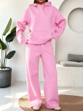 Solid Color Long Sleeve Hooded Two Piece Pants Set MIL-L407
