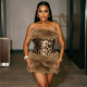 Fur Patchwork Leopard Sequin Mini Dress GDSF-D26DS271