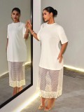 Solid Color Mesh Patchwork Maxi Dress GHYX-TXY5507