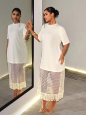 Solid Color Mesh Patchwork Maxi Dress GHYX-TXY5507