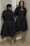 Metallic Zippered Ruffled Bubble Sleeve Coat LSD-3004
