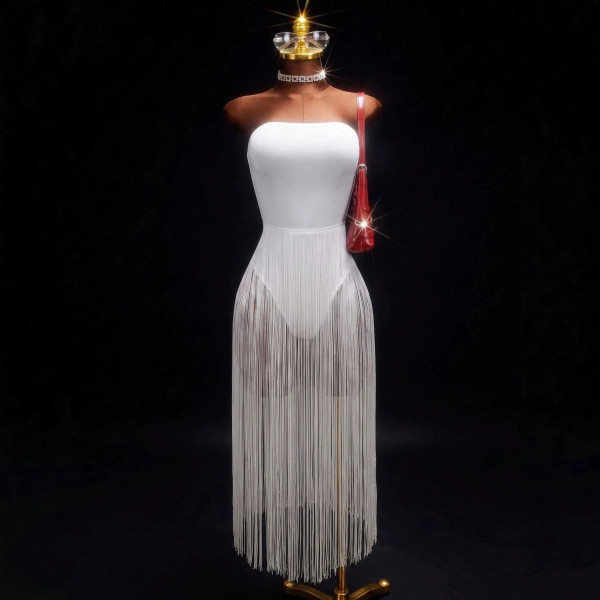 Off Shoulder Backless Tassel MaxI Dress GHYX-TXY5493