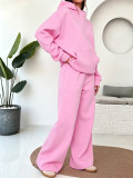 Solid Color Long Sleeve Hooded Two Piece Pants Set MIL-L407