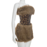 Fur Patchwork Leopard Sequin Mini Dress GDSF-D26DS271