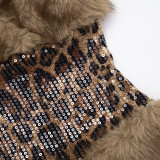 Fur Patchwork Leopard Sequin Mini Dress GDSF-D26DS271