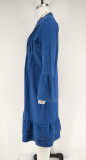 Lantern Sleeve Loose Denim Midi Dress GDAM-218978