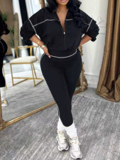 Solid Color Long Sleeve Zipper 2 Piece Pants Set MIL-L408