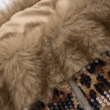 Fur Patchwork Leopard Sequin Mini Dress GDSF-D26DS271