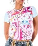 Letter Printed Colorful Contrast Color T Shirt GNJF-Z8