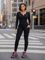 Solid Color Long Sleeve Yoga Two Piece Pants Set CM-60820