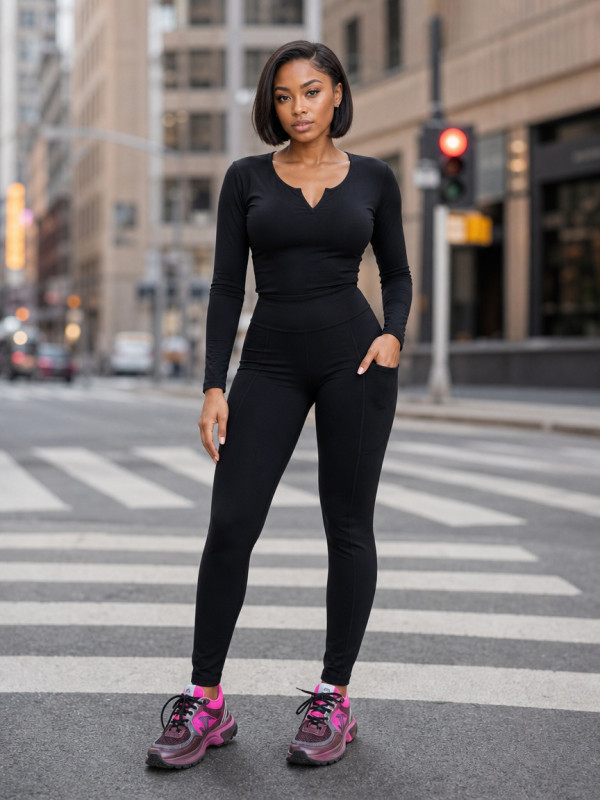 Solid Color Long Sleeve Yoga Two Piece Pants Set CM-60820