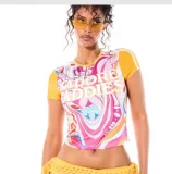 Letter Printed Colorful Contrast Color T Shirt GNJF-Z8