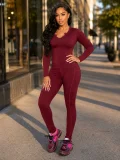 Solid Color Long Sleeve Yoga Two Piece Pants Set CM-60820