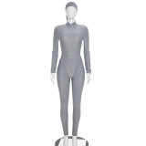 Long Sleeve Solid Color Bodysuit 3 Piece Pants Set(With Headscarf) MXBF-J26ST356