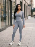 Solid Color Long Sleeve Yoga Two Piece Pants Set CM-60820