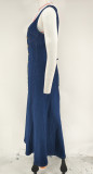 Sleeveless Square Neck Denim Long Dress GDAM-218916