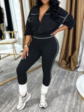 Solid Color Long Sleeve Zipper 2 Piece Pants Set MIL-L408
